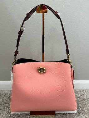 Coach Women's Willow Brass/Candy Pink Multi Colorblock Shoulder Bag (C2590)- New